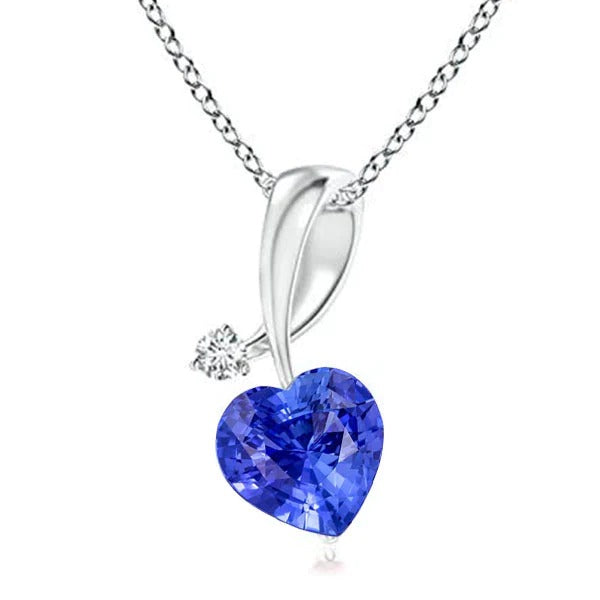 Heart Blue Sapphire & Diamond Pendant Twisted Style Bail 3 Carats - Gemstone Pendant-harrychadent.ca