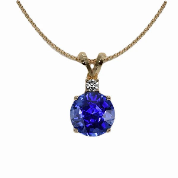 Round Diamond & Ceylon Sapphire Pendant Yellow Gold 2.50 Carats - Gemstone Pendant-harrychadent.ca