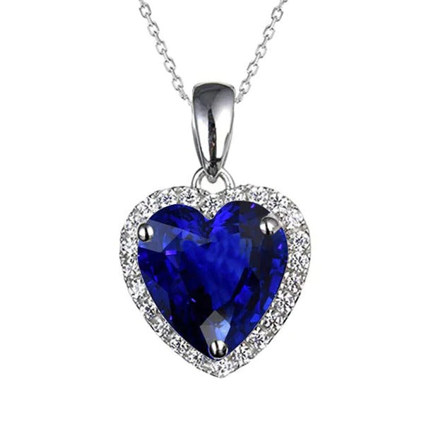 Heart Ceylon Sapphire & Diamond Slide Halo Pendant 5.50 Carats - Gemstone Pendant-harrychadent.ca