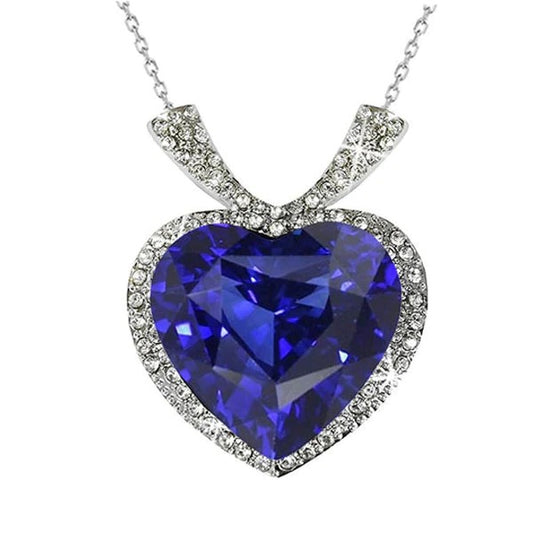 Heart Dark Blue Sapphire Diamond Halo Pendant Necklace 7 Carats - Gemstone Pendant-harrychadent.ca