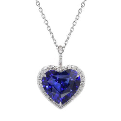 Heart Gemstone & Round Natural Earth Mined Diamond Halo Pendant White Gold 3.50 Carats