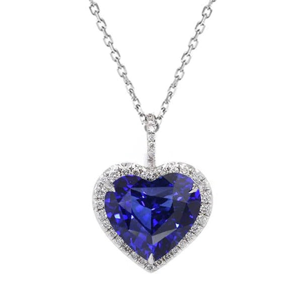 Heart Gemstone & Round Diamond Halo Pendant White Gold 3.50 Carats - Gemstone Pendant-harrychadent.ca