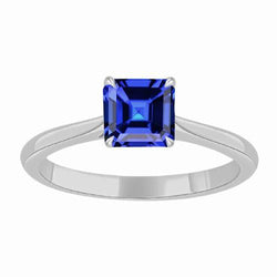 Eagle Claw Prongs Asscher Solitaire Natural Blue Sapphire Ring Jewelry