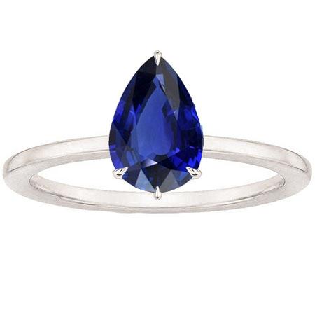 Eagle Claw Prongs Ladies Solitaire Ring Pear Cut Blue Sapphire Jewelry