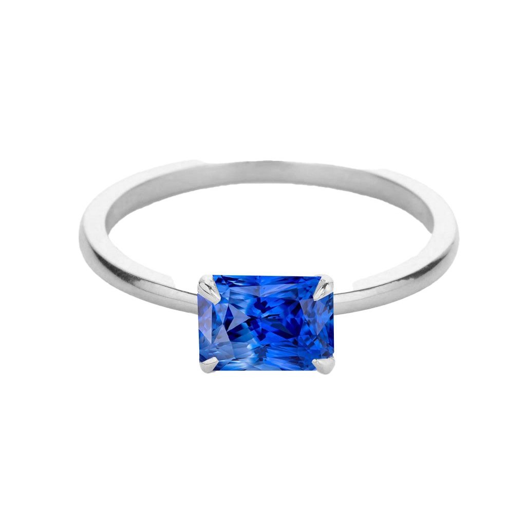 Eagle Claw Prongs Radiant Solitaire Ring Light Blue Sapphire Gold 14K