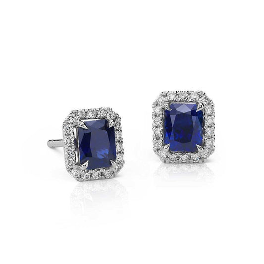 Eagle Claws Ceylon Sapphire Diamond Cluster Stud Earring White Gold 14K