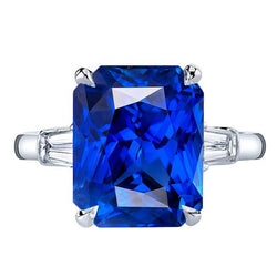 Eagle Claws Natural Earth Mined Diamond Ring Prong Set Radiant Blue Sapphire 7 Ct Gold 14K