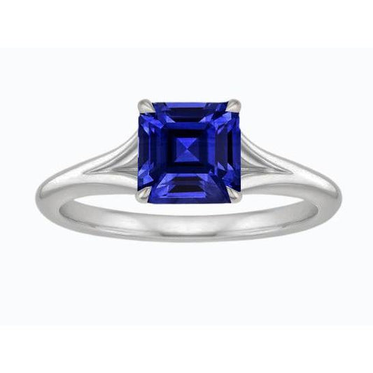 Eagle Claws Solitaire Asscher Cut Ring Split Shank Blue Sapphire 1.50 Carats