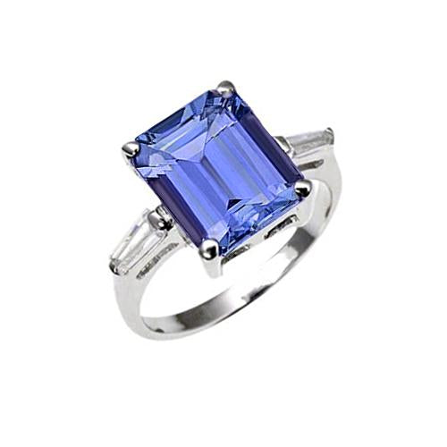 Emerald Tanzanite & Baguette Diamond Ring 12.12 Carats White Gold 14K - Gemstone Ring-harrychadent.ca
