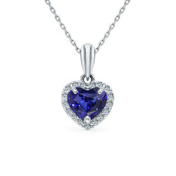 Halo Heart Ceylon Sapphire & Round Diamond Pendant With Chain 2 Carats