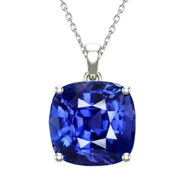 Solitaire Cushion Ceylon Sapphire Pendant with Chain 5.50 Carats - -harrychadent.ca