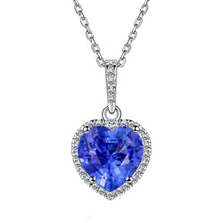 Halo Pendant Heart Ceylon Sapphire & Natural Earth Mined Diamond Necklace 4 Carats