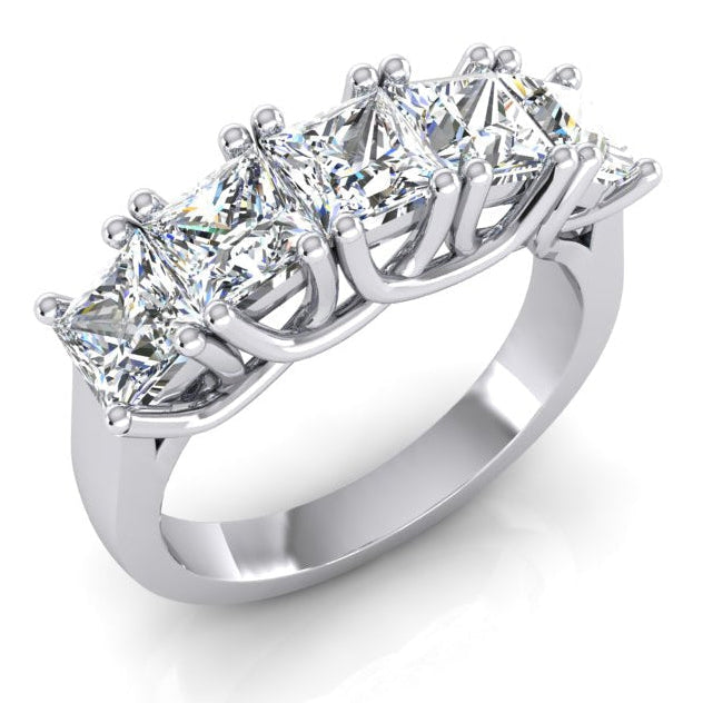 Five Stone Half Eternity Princess Lab Grown Diamond Band 3 Carats