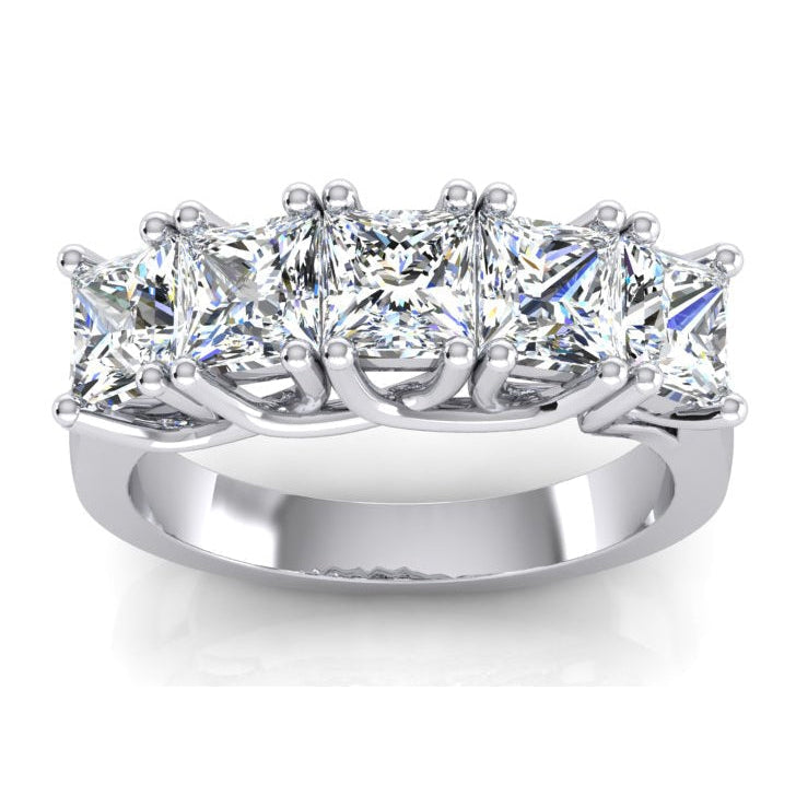 Five Stone Half Eternity Princess Lab Grown Diamond Band 3 Carats