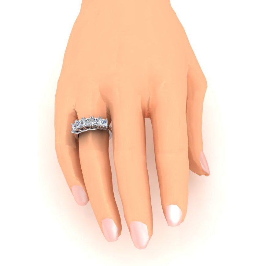 Five Stone Half Eternity Princess Lab Grown Diamond Band 3 Carats