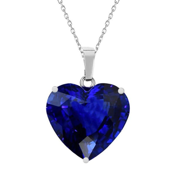Blue Sapphire Solitaire Heart Pendant Slide 14K Gold 4 Carats Jewelry - Gemstone Pendant-harrychadent.ca