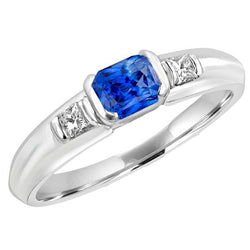 Gemstone Mens Ring Princess Natural Earth Mined Diamond Gold Bar Set Blue Sapphire 1.75 Ct