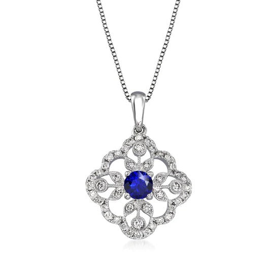 Gemstone Pendant Flower Style Diamond Necklace White Gold 2 Carats - Gemstone Pendant-harrychadent.ca