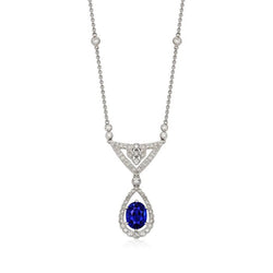Gold Halo Pendant Oval Blue Sapphire & Natural Earth Mined Diamond Necklace 2 Carats