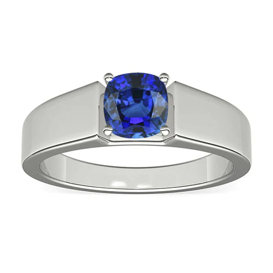 Gold Solitaire Cushion Ceylon Sapphire Gents Ring 1.50 Ct Jewelry