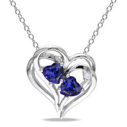 Heart Sapphire & Round Natural Earth Mined Diamond Love Pendant 2.50 Carats White Gold