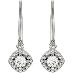 Halo-Styled Natural Earth Mined Diamond Dangle Earrings 1.60 Carats 14K White Gold