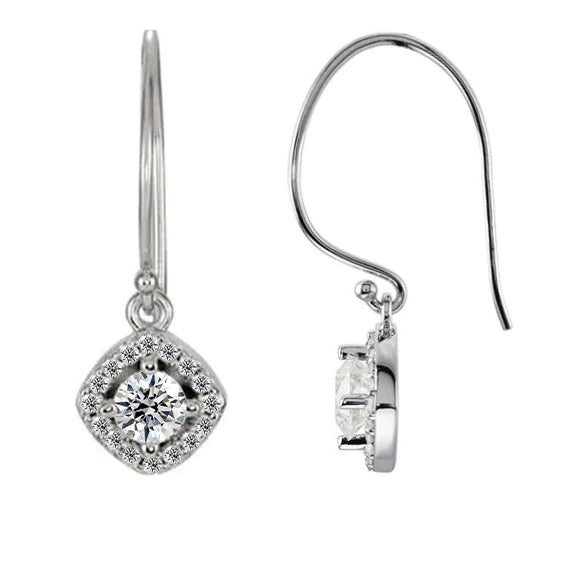 Halo-Styled Diamond Dangle Earrings 1.60 Carats 14K White Gold