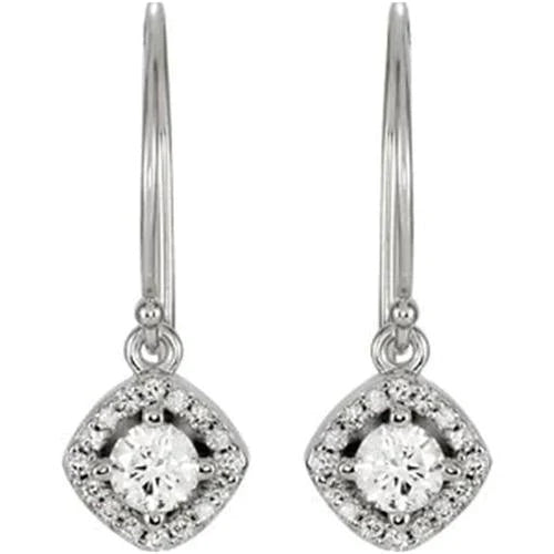 Halo-Styled Diamond Dangle Earrings 1.60 Carats 14K White Gold