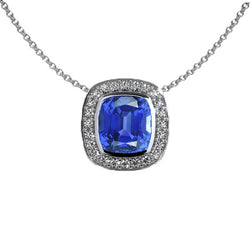 Halo Cushion Gemstone & Round Natural Earth Mined Diamond Pendant 14K Gold 3.50 Carats