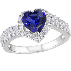 Halo Heart Blue Sapphire Ring 4 Carats Natural Earth Mined Diamonds