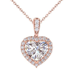 Heart Shape Halo Natural Earth Mined Diamond Pendant 2.75 Carats Rose Gold 14K