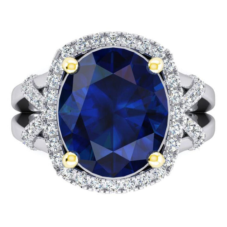 Oval Blue Sapphire And Round Cut Diamonds Gemstone Ring 7.81 Carat - Gemstone Ring-harrychadent.ca