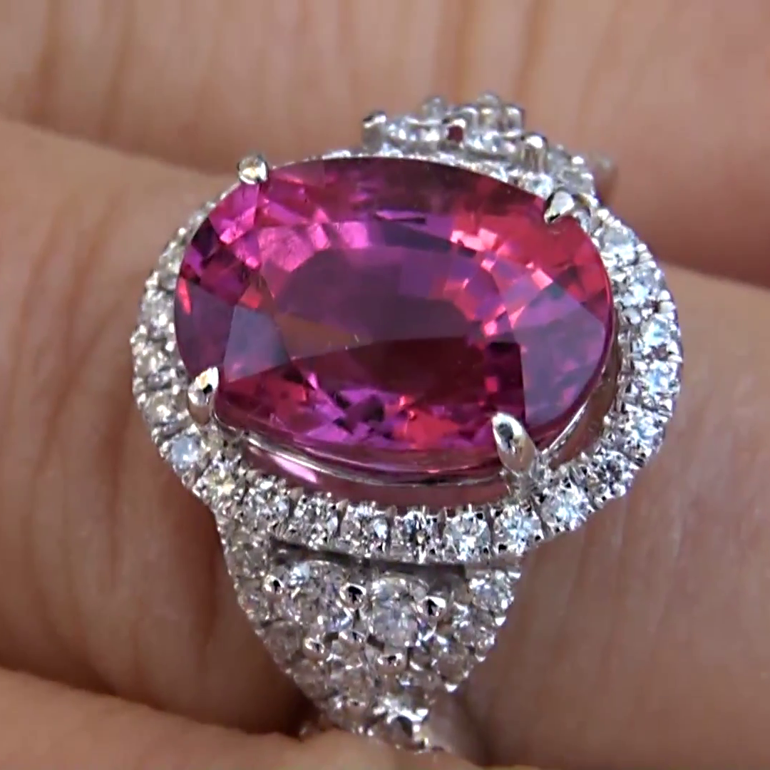 13.25 Ct Pink Tourmaline And Diamonds Wedding Ring Gold White 14K - Gemstone Ring-harrychadent.ca