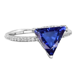 Hidden Halo Ceylon Sapphire Trillion Gemstone Ring Natural Earth Mined Diamond Accented