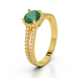 Hidden Halo Green Emerald With Natural Earth Mined Diamond Wedding Ring Yellow Gold 14K