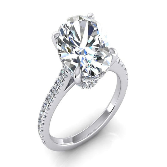 Hidden Halo Oval Diamond Engagement Ring With Accents 5.50 Carats