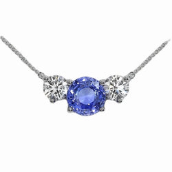 Round Sapphire & Diamond 3 Stone Pendant Necklace 3.50 Carats