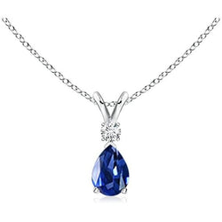 Pear Blue Sapphire & Round Natural Earth Mined Diamond Teardrop Pendant 1.50 Carats
