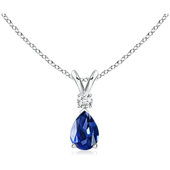 Pear Blue Sapphire & Round Diamond Teardrop Pendant 1.50 Carats - Gemstone Necklace-harrychadent.ca