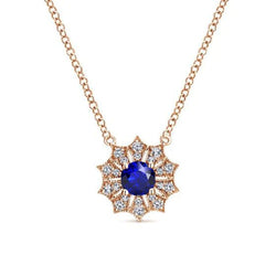 Rose Gold Round Sapphire Pendant Necklace Star Style 1 Carat