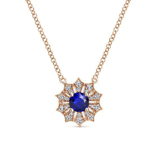 Rose Gold Round Sapphire Pendant Necklace Star Style 1 Carat - Gemstone Pendant-harrychadent.ca