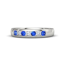 Lab Grown Diamond Round Blue Sapphire Band 2.50 Carats White Gold 14K