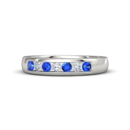 Lab Grown Diamond Round Blue Sapphire Band 2.50 Carats White Gold 14K