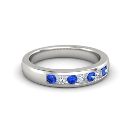 Lab Grown Diamond Round Blue Sapphire Band 2.50 Carats White Gold 14K