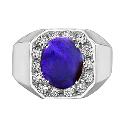 Gold Lightning Opal Diamond Men's Ring