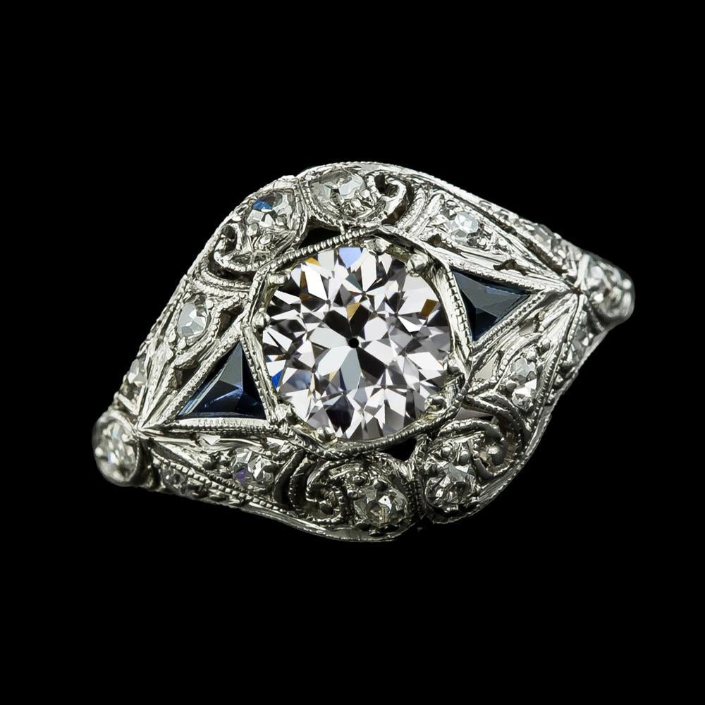 Like Edwardian Jewelry Antique Cut Diamond Ring Trillion Sapphire