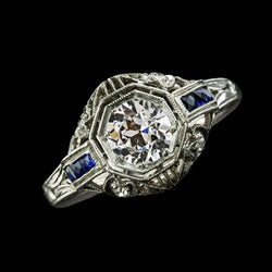Like Edwardian Jewelry Natural Earth Mined Diamond Old Miner Ring Princess Blue Sapphire