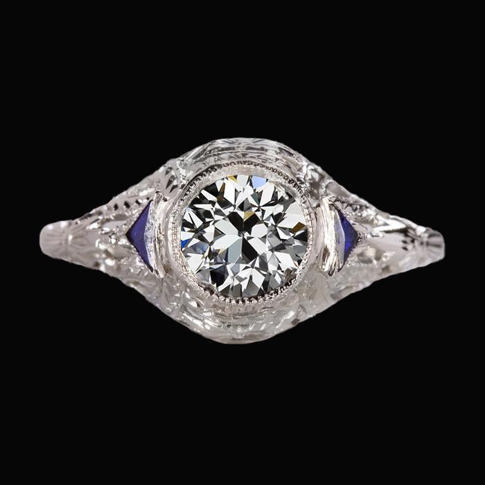 Like Edwardian Jewelry Gemstone 3 Stone Ring Old Cut Diamond Sapphire
