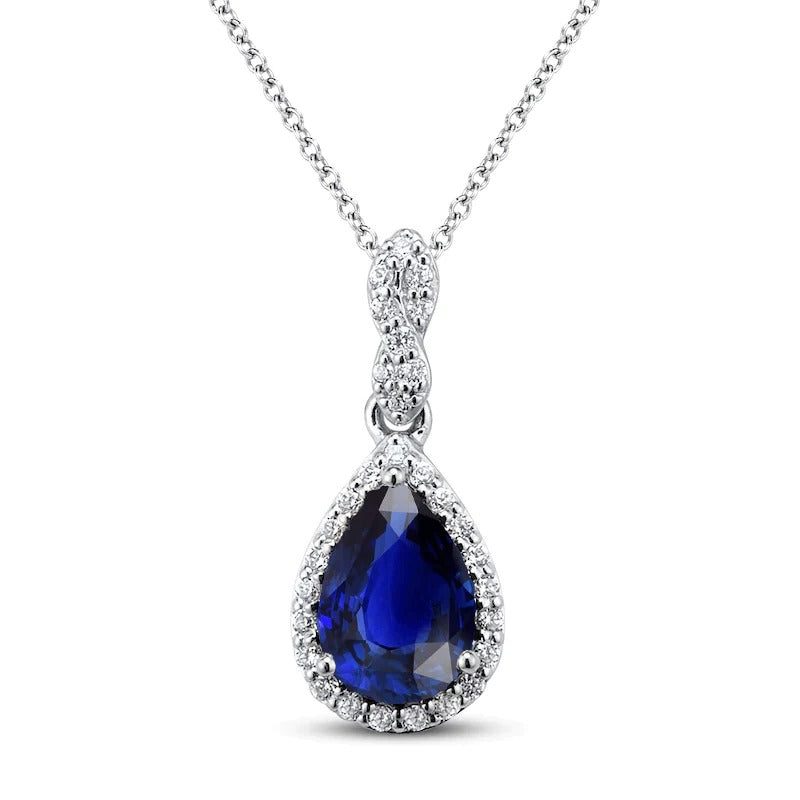 Halo Pear Sapphire & Round Diamond Pendant Teardrop Style 3.50 Carats - Gemstone Pendant-harrychadent.ca