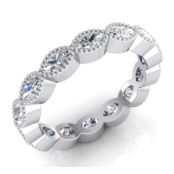 1.50 Carats Eternity Wedding Band Milgrain Marquise Diamonds